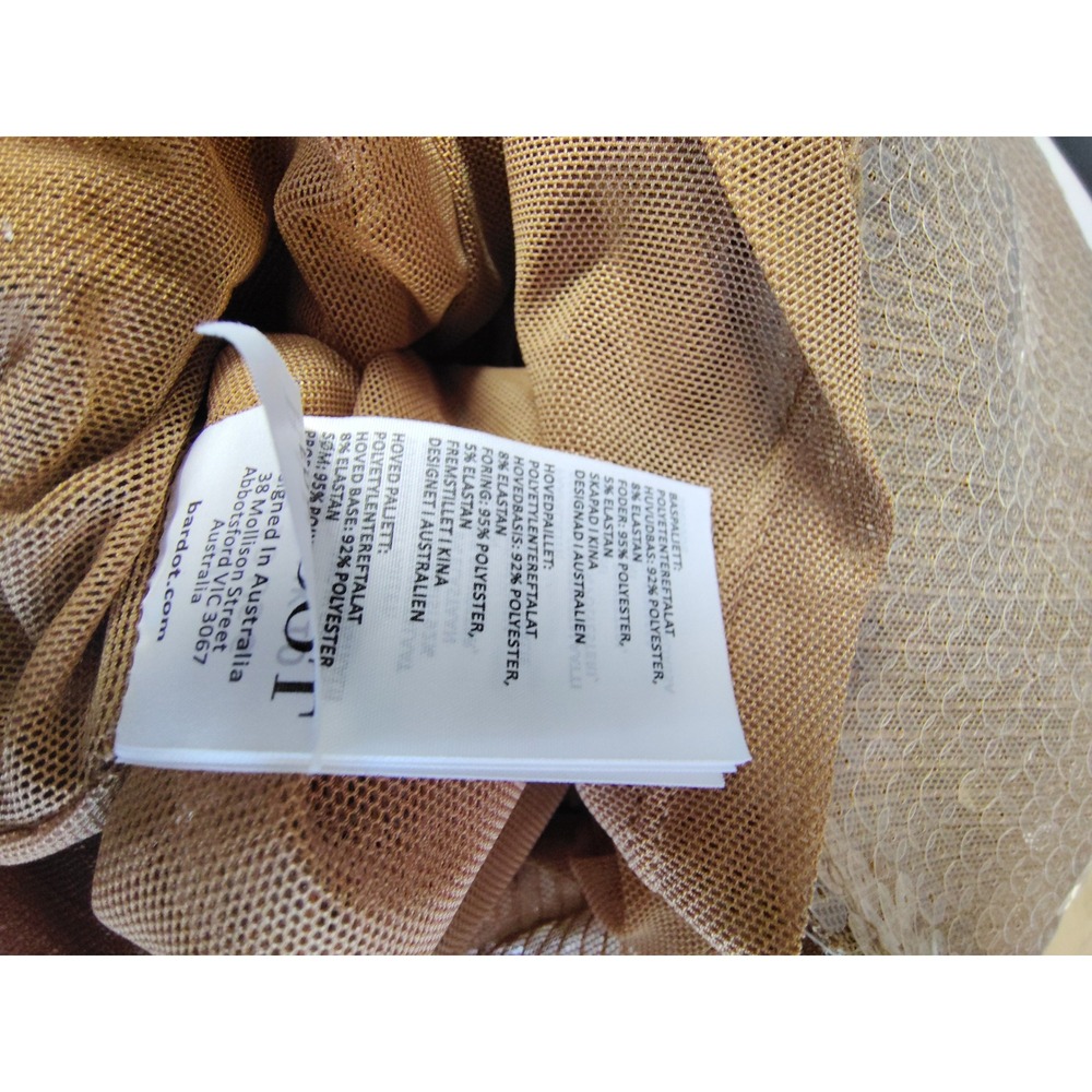 Bardot Sequin Open Back Midi Dress Tan Champagne Long Sleeve Tie Neck Size 6 - Picture 6 of 10